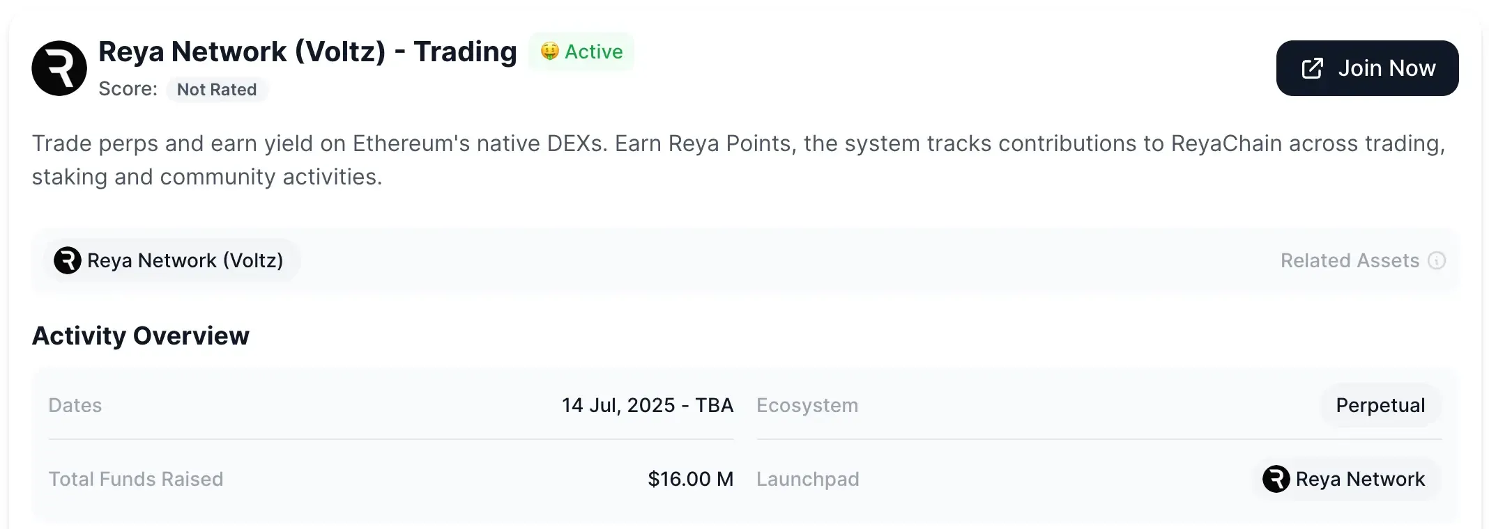 "Reya Network (Voltz)" activities