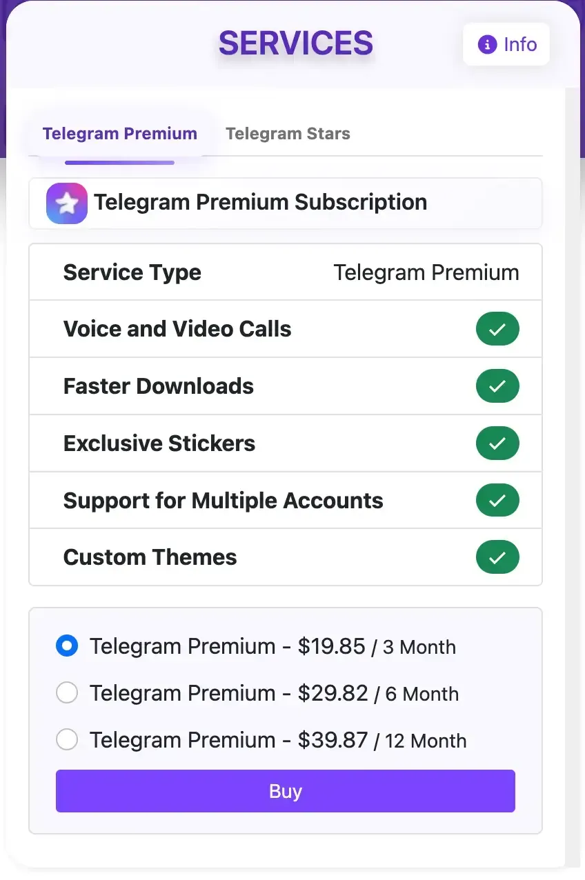 Чекаут BuyNumber: Telegram Premium $19.85 / $29.82 / $39.87 без KYC