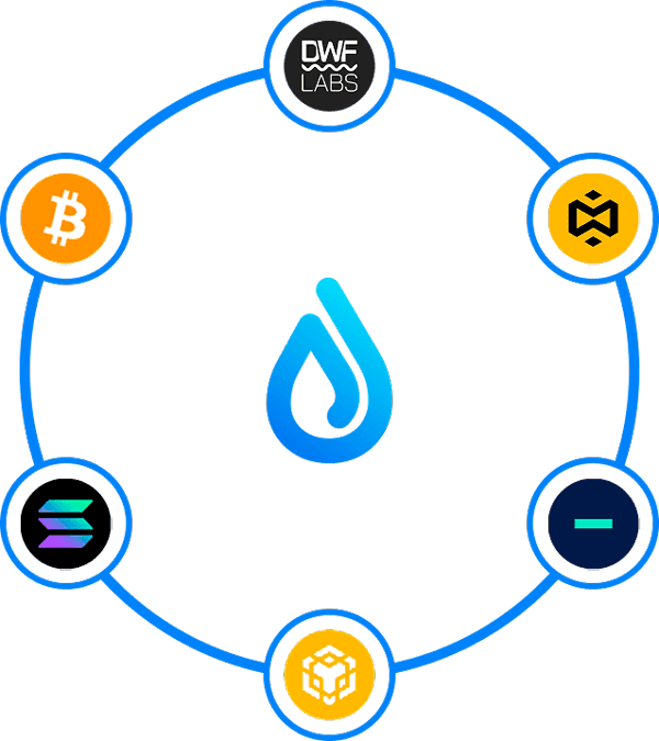 Visual representation of DropsTab API connecting to various cryptocurrencies and blockchain data sources