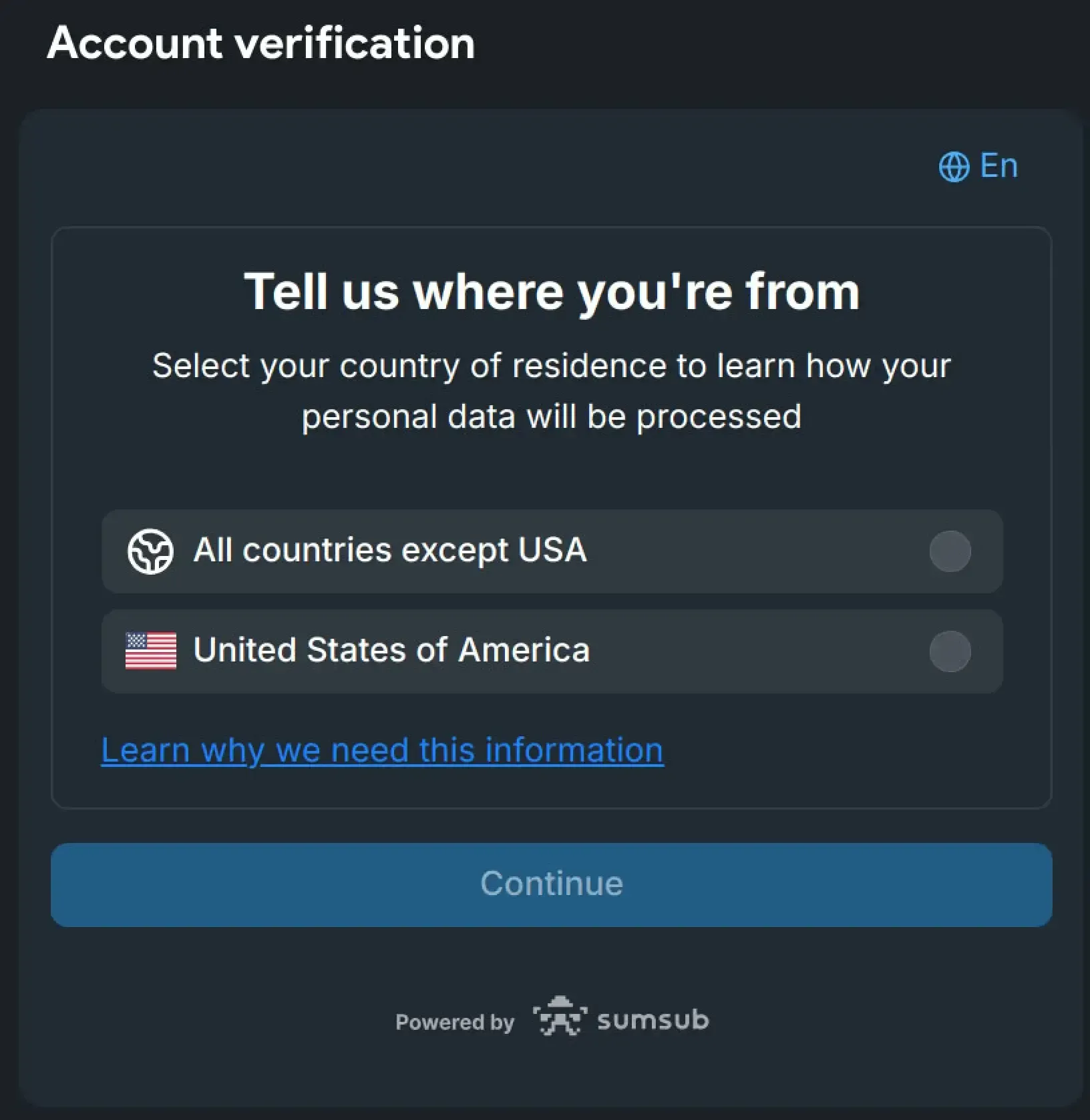 Fragment/Sumsub: выбор юрисдикции хранения данных USA / non-USA при верификации