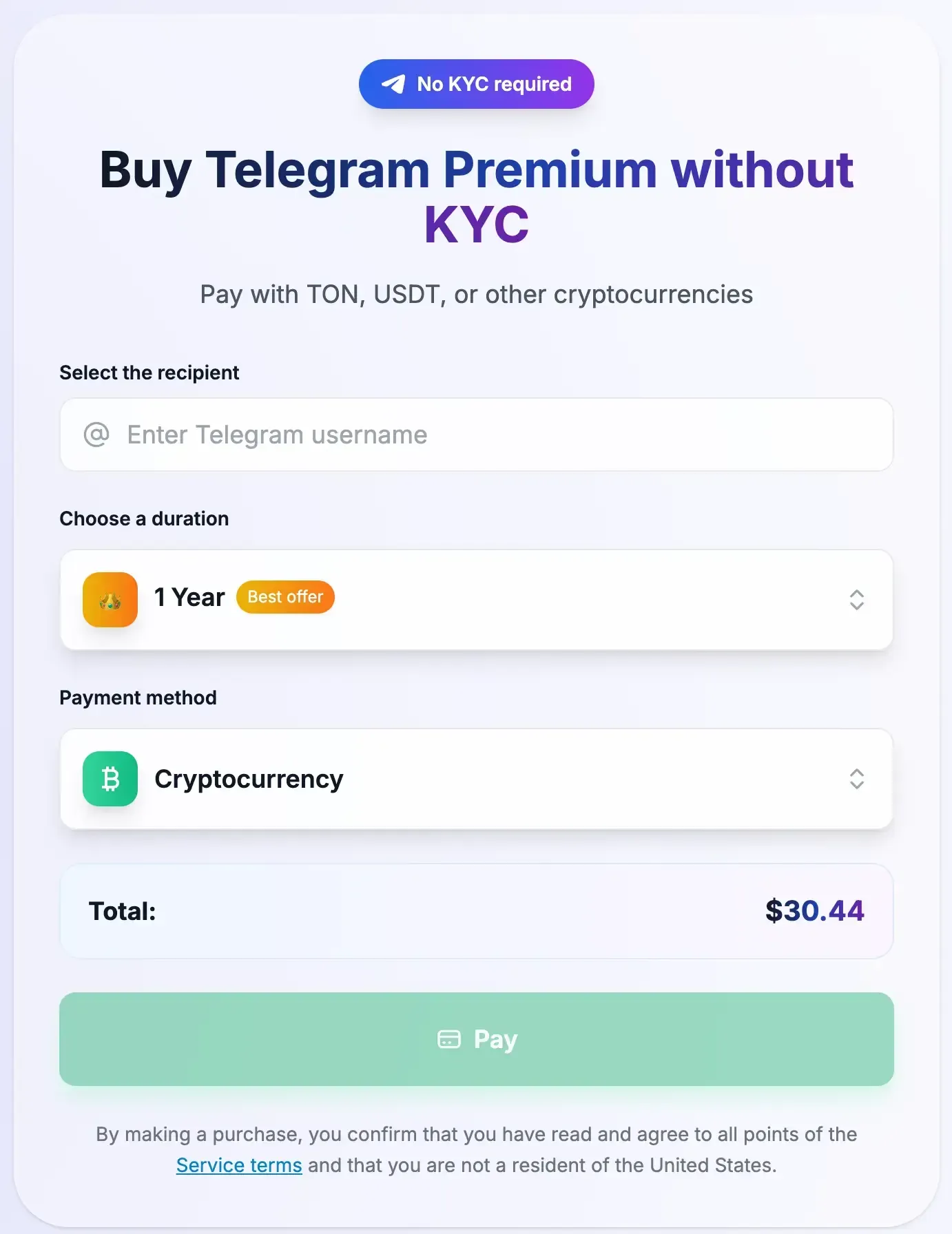 Чекаут Gramix: Telegram Premium $30.44 в год за TON и USDT, без KYC
