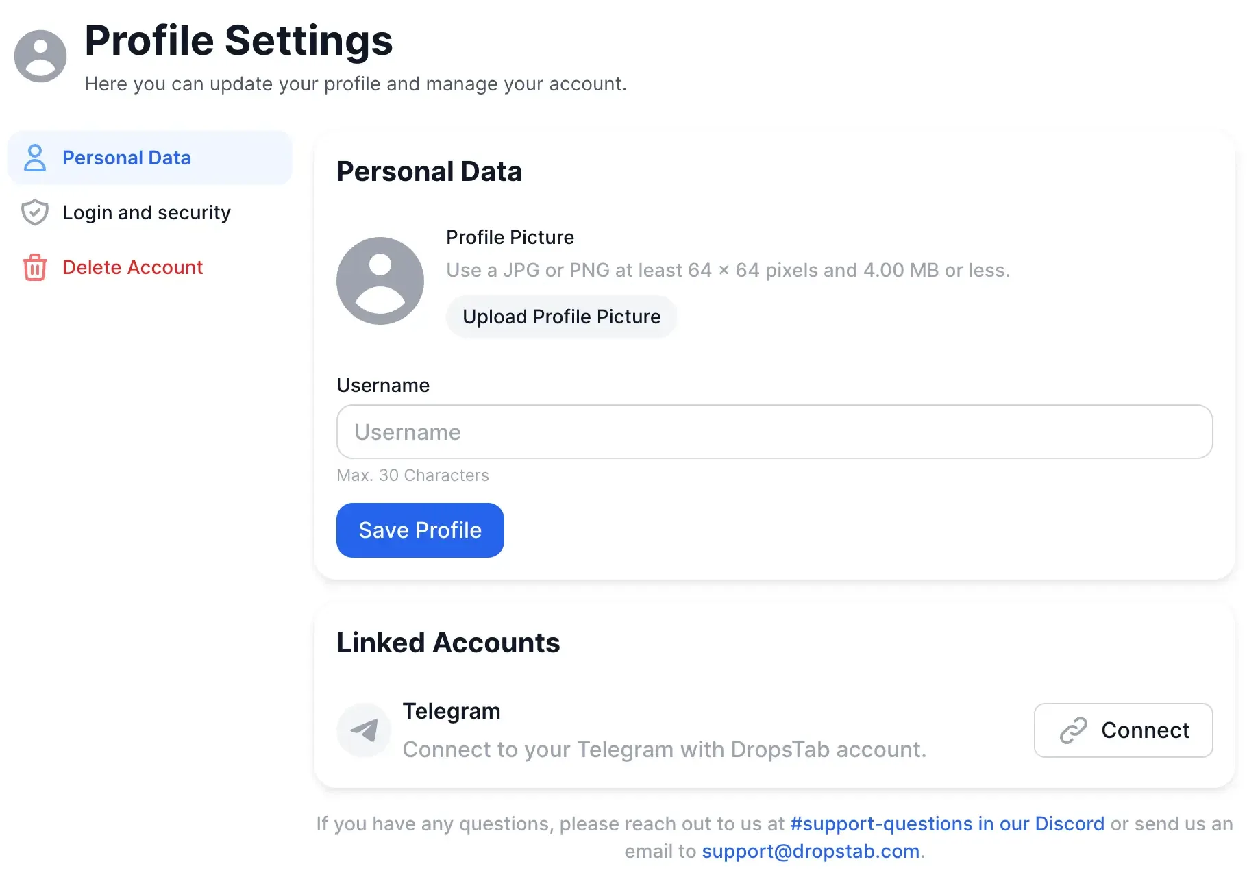 Personal data on DropsTab