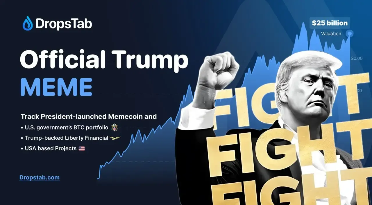 Donald Trump levantando o punho com o texto "LUTAR" e referências de cripto