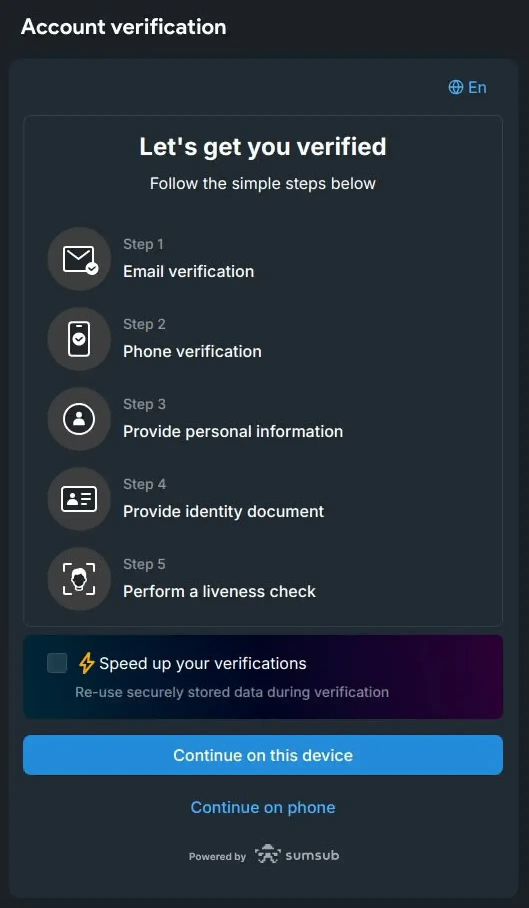 Пять шагов KYC Sumsub для Fragment: email, телефон, ФИО, гос-ID и liveness
