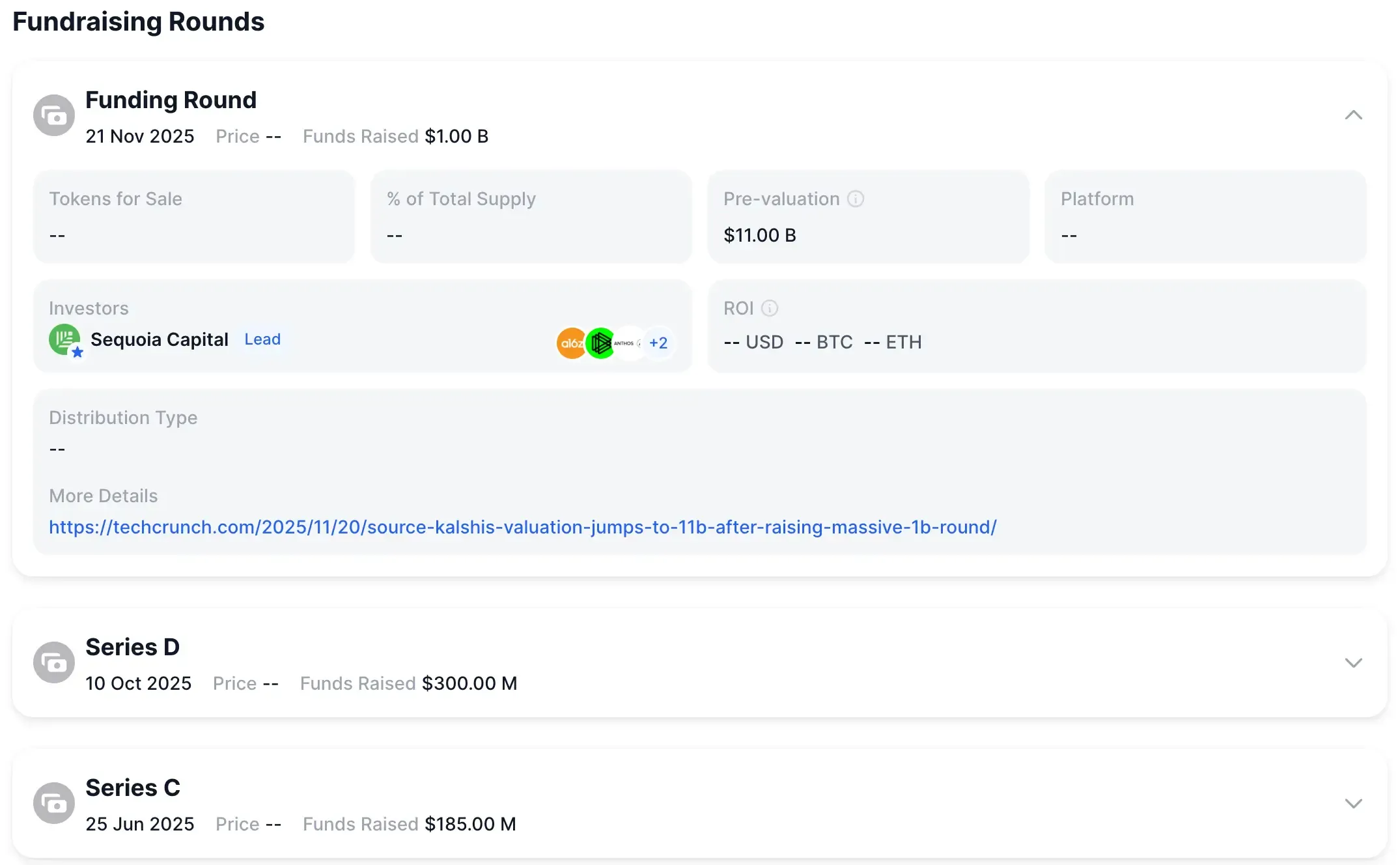 DropsTab — rondas de recaudación de fondos de Kalshi