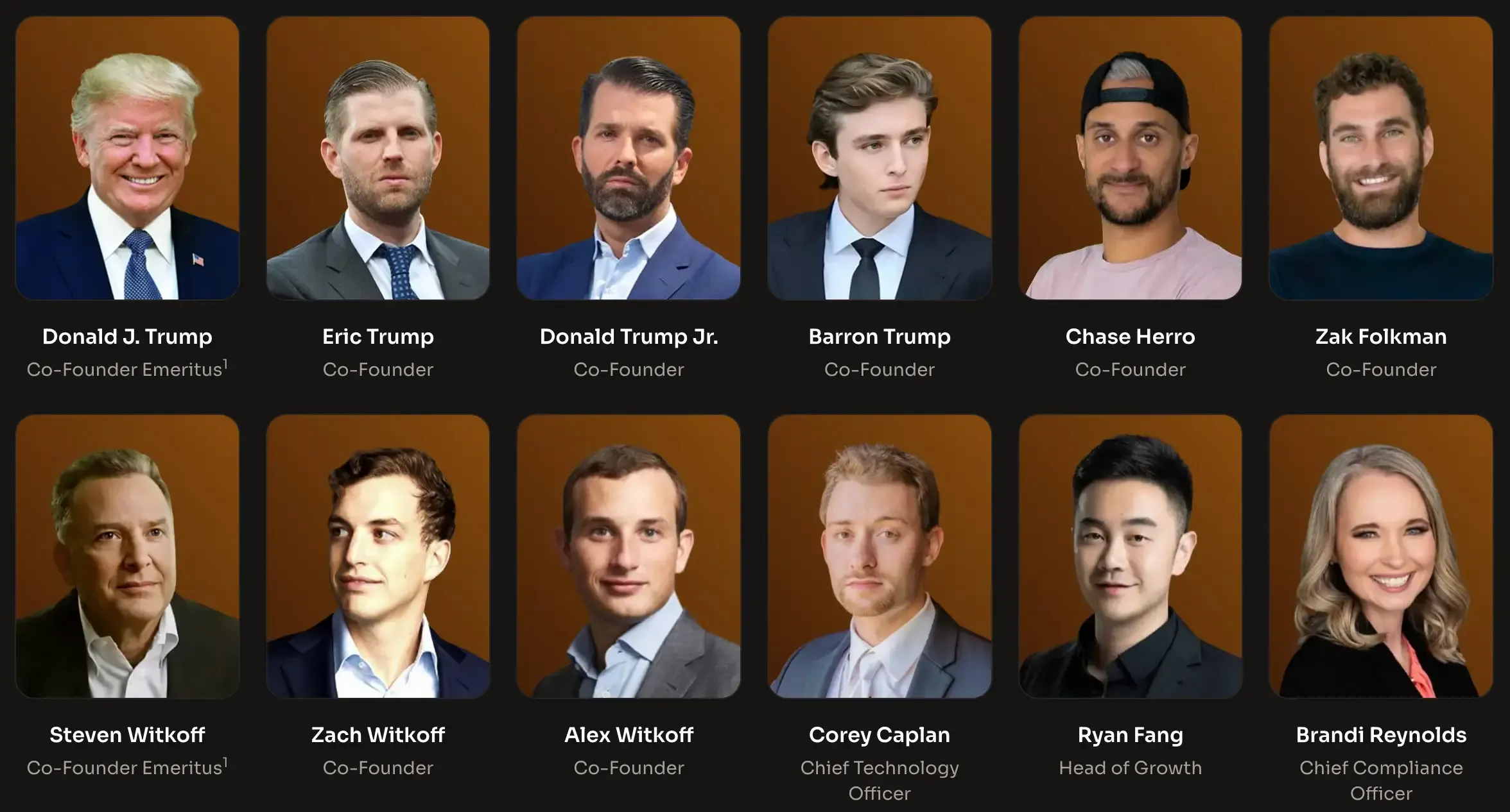 ภาพถ่ายทีมผู้นำ World Liberty Financial